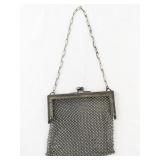 Vintage Metal Mesh Chainmail Purse with Clasp and Chain Handle