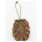 Vintage Crocheted Drawstring Purse with Pink Lining
