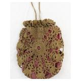 Vintage Crocheted Drawstring Purse with Pink Lining