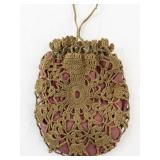 Vintage Crocheted Drawstring Purse with Pink Lining