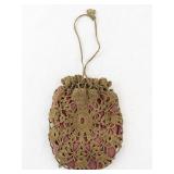 Vintage Crocheted Drawstring Purse with Pink Lining