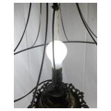 Vintage Floral Painted Glass Table Lamp with Ornate Metal Base -Working