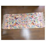 Handwoven Multicolor Embroidered Textile with Birds and Floral Patterns
