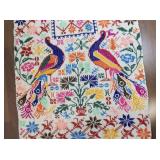 Handwoven Multicolor Embroidered Textile with Birds and Floral Patterns