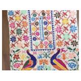 Handwoven Multicolor Embroidered Textile with Birds and Floral Patterns