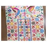 Handwoven Multicolor Embroidered Textile with Birds and Floral Patterns