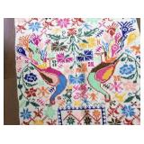 Handwoven Multicolor Embroidered Textile with Birds and Floral Patterns