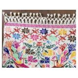 Handwoven Multicolor Embroidered Textile with Birds and Floral Patterns