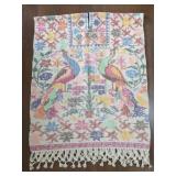 Handwoven Multicolor Embroidered Textile with Birds and Floral Patterns