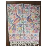 Handwoven Multicolor Embroidered Textile with Birds and Floral Patterns