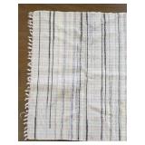 Woven Cotton Area Rug with Pastel Stripes and Fringe