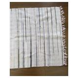 Woven Cotton Area Rug with Pastel Stripes and Fringe