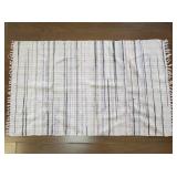 Woven Cotton Area Rug with Pastel Stripes and Fringe
