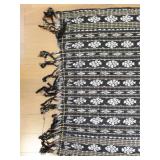 Handwoven Black and White Patterned Area Rug with Fringe