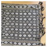 Handwoven Black and White Patterned Area Rug with Fringe