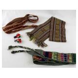 Set of 4 Handwoven Belts and Colorful Pom Pom Accessory