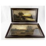 Pair of Framed Pastel Landscape Drawings Attributed to William Henry Chandler