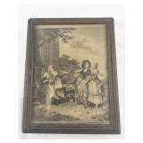 Antique Wooden Jewelry Box with Mirror and Framed Art Lid