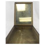 Antique Wooden Jewelry Box with Mirror and Framed Art Lid