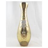 Gold Glass Vase with Hand-Painted Floral Art and Raised Detailing