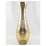 Gold Glass Vase with Hand-Painted Floral Art and Raised Detailing