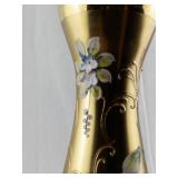 Gold Glass Vase with Hand-Painted Floral Art and Raised Detailing