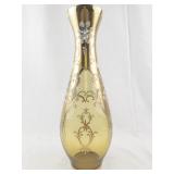 Gold Glass Vase with Hand-Painted Floral Art and Raised Detailing