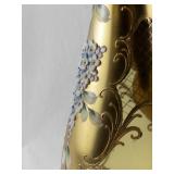 Gold Glass Vase with Hand-Painted Floral Art and Raised Detailing