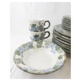 METLOX "Poppytrail" Stoneware Dinnerware Set with Blue Grape Pattern, 27 Pieces