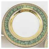 WWI KPM (Königliche Porzellan-Manufaktur) Set of 4 Porcelain Tea Cups with Saucers and Plates Gold and Green Ivy Design