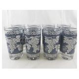 HAZEL-ATLAS Set of 8 Vintage Frosted Grape Motif Drinking Glasses