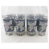 HAZEL-ATLAS Set of 8 Vintage Frosted Grape Motif Drinking Glasses