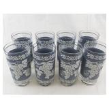 HAZEL-ATLAS Set of 8 Vintage Frosted Grape Motif Drinking Glasses