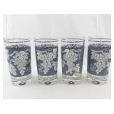 HAZEL-ATLAS Set of 8 Vintage Frosted Grape Motif Drinking Glasses