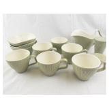 REDWING "Capistrano" Textured Sage Green Ceramic Tea Set with Bowls, Cups, Creamer, and Sugar Shaker - 11 Pieces