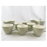REDWING "Capistrano" Textured Sage Green Ceramic Tea Set with Bowls, Cups, Creamer, and Sugar Shaker - 11 Pieces