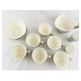 REDWING "Capistrano" Textured Sage Green Ceramic Tea Set with Bowls, Cups, Creamer, and Sugar Shaker - 11 Pieces