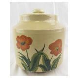 Red Wing Saffron Ware Stoneware Cookie Jar with Floral Design and Lid
