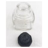Vintage Glass Inkwell with Black Stopper