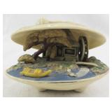 Vintage Asian-Style Clam Shell Diorama with River Scene and House