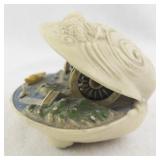 Vintage Asian-Style Clam Shell Diorama with River Scene and House