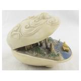 Vintage Asian-Style Clam Shell Diorama with River Scene and House