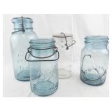 Set of 4 Vintage Mason Jars Ball and McDonald Embossed Glass