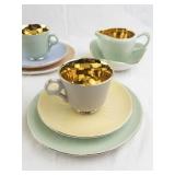 Vintage Figgjo Flint Norway Pastel Tea Set with Gold Interiors