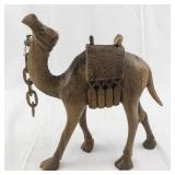 Hand-Carved Wooden Camel Figurine with Saddle Detail