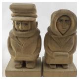 Pair of 1974 Hand-Carved Wooden Folk Art Figures