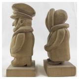 Pair of 1974 Hand-Carved Wooden Folk Art Figures