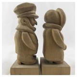 Pair of 1974 Hand-Carved Wooden Folk Art Figures