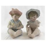 Andrea by Sadek 1984 Porcelain Bisque Piano Babies Figurines Boy and Girl