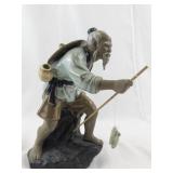 Vintage Shiwan Chinese Mudman Figurine Fisherman with Hat and Pole